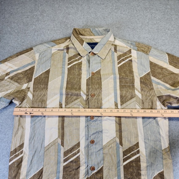Tommy Bahama Silk Button Up Shirt Brown Green Blue Geometric Print Mens Size L - Picture 5 of 5